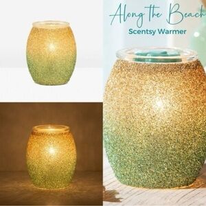 SCENTSY ALONG THE BEACH Warmer Full Size Glitter OMBRÉ Glass Yellow Green NEW OB